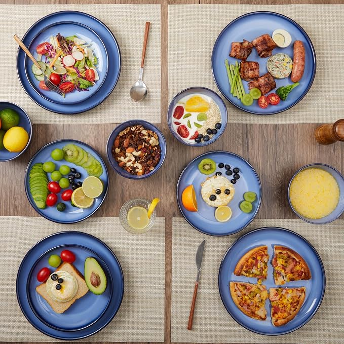 Blue Stoneware Dinnerware Set, Handmade Round Dishes Set - Image 5