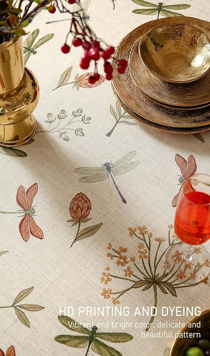ISAENNE Designer Floral Linen Long Tablecloth Rectangle,French Off White Elegant Table Cloth,Washable Home Decor Tablecloths for Dining Thanksgiving Kitchen Christmas Party,63"*102"-Grace B