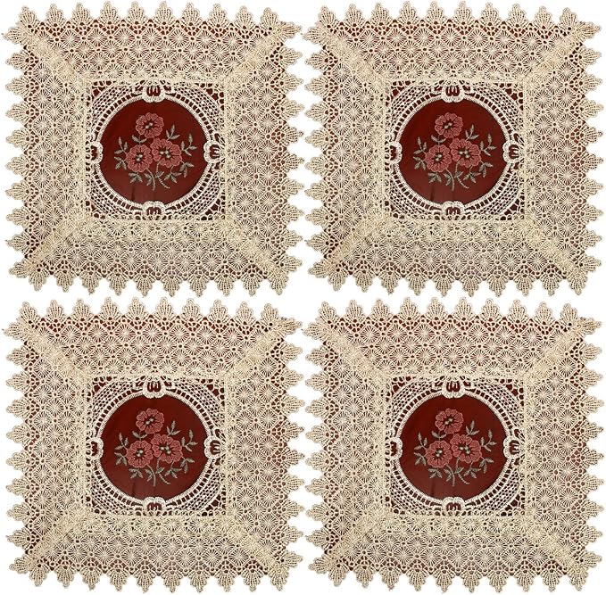Set of 4 Small Mini Lace Table Doilies Square 12 inch, Victorian Style and - Image 2