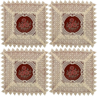 Set of 4 Small Mini Lace Table Doilies Square 12 inch, Victorian Style and - Image 2