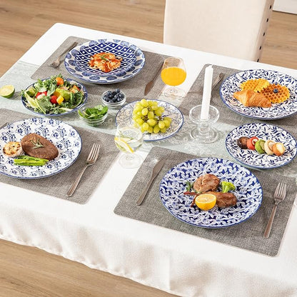 Sweejar Plates and Bowls Set for 4, 12 Pieces Handmade Ceramic Dinnerware Sets, Highly Scratch Resistant Dishes Set for Kitchen, Porcelain Dishwasher & Microwave Safe Dishes Set (Vintage Blue)