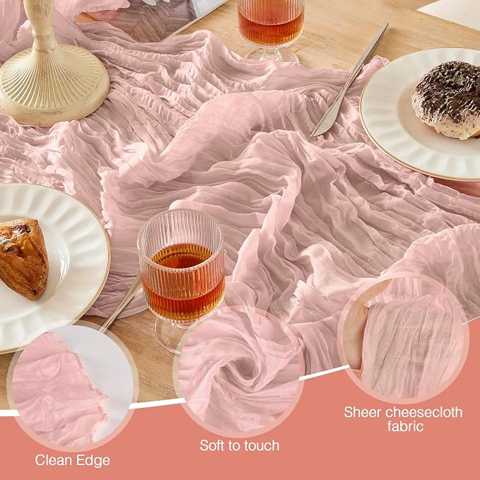 12 Pack Dusty Pink Cheesecloth Table Runner Boho Gauze Home Decor | 120 Inch - Image 5