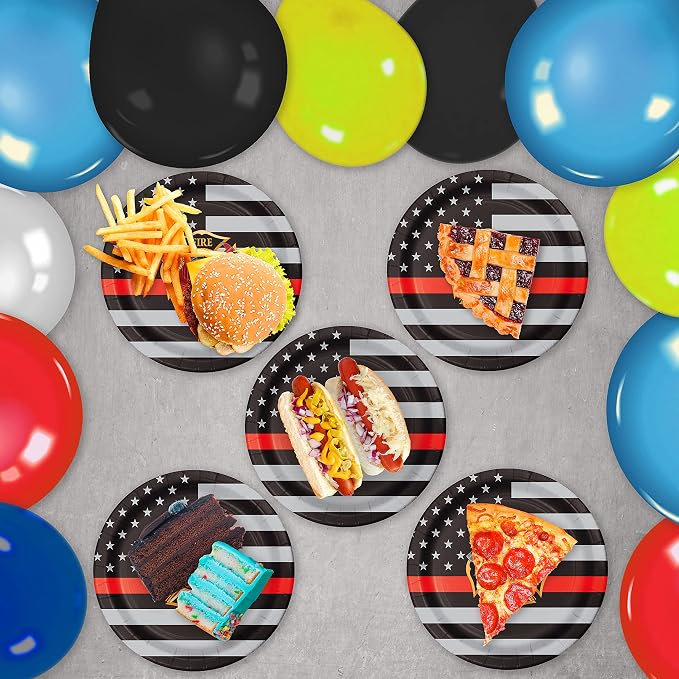 Havercamp Thin Red Line Plates-24 Pack-9 Inch-Firefighter Party Plates | Set of - Image 3