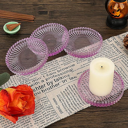JUXYES 5 Pack Clear Purple Crystal Coasters Round Cup Mat, Glass Coasters for Drinks Coffee Tea Wine, Decorative Wine Bottle Coaster, Crystal Drink Coasters for Restaurant bar Kitchen Dining Table