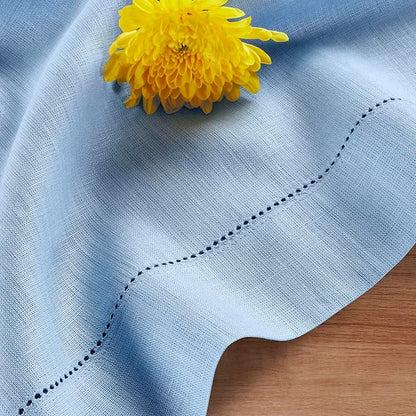 Solino Home Cornflower Blue Linen Tablecloth 60 x 90 Inch - 100% Pure Linen Hemstitch Table Cloth for Rectangle Tables - Classic Hemstitch, Machine Washable Tablecloth for Spring, Easter