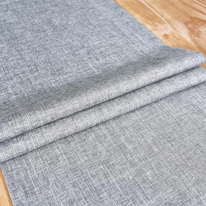 NEWISHER Farmhouse Rustic Faux Linen Solid Grey Table Runner 13x36inch | Grey - Image 5