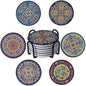 Coasters Absorbent Ceramic Coaster Drink Coasters with Cork Back Turkish Pattern Set of 6 Round Coaster Non Slip for Coffee Table Wine Glass Home Bar 4 Inch, Colorful