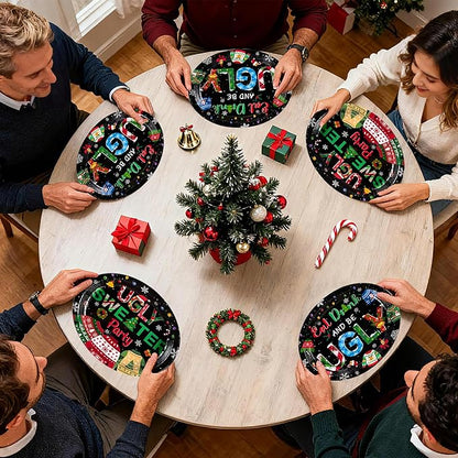 Grencian 50Pcs Ugly Sweater Oval Paper Plates 10" x 12" Large Disposable Heavy Duty Eat Drink And Be Ugly Paper Platters Tacky Sweater Dessert Plates for Winter New Year Holiday Dinner Party Supplies