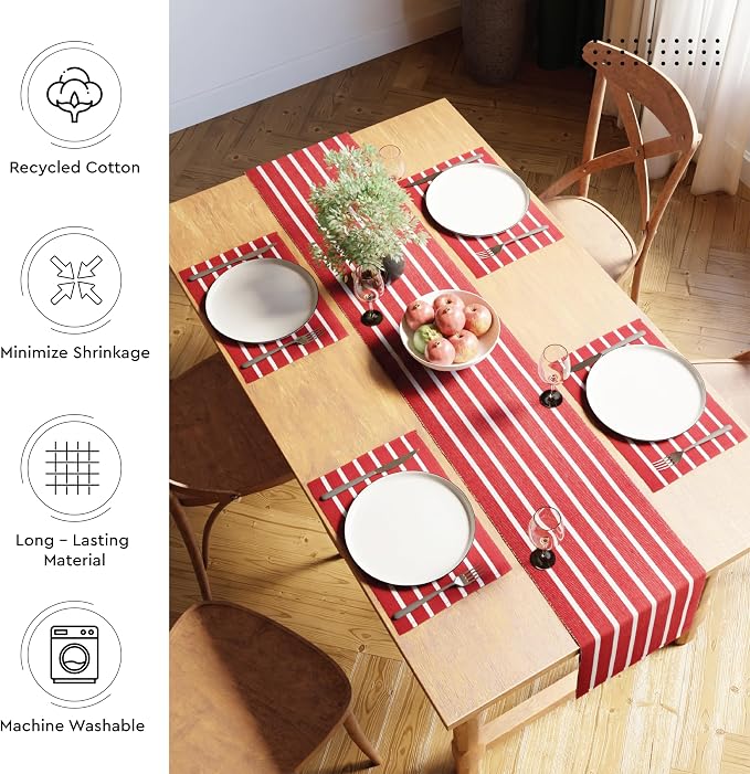 Encasa XO Dining Table Runner 13"x59" | Yarn Dyed Fine Ribbed Cotton | Roma Red - Image 3