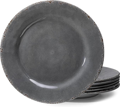 Farmhouse Melamine Dinner Plates Set of 6,Break and Chip Resistant Kitchen Plates, BPA Free 6pcs Dinner Dishes Set, 11 Inch Lightweight larger Melamine Salad Plates for Everyday Use, Gray…