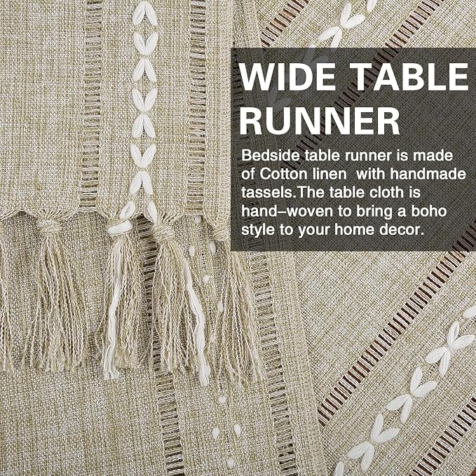 Boho Table Runner 15 x 72 inches Long, Neutral Farmhouse Dresser Runners Cover - Image 3