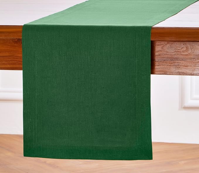 Solino Home 100% Pure Linen Table Runner Pine Green Woven, Fete 14 x 60 in | - Image 2