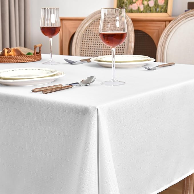 Fitable Square Linen Textured Tablecloths 2 Pack, White Fabric for 4 Ft Card/Coffee Table, Rustic Covers for Kitchen Dining, Party, Farmhouse (54 x 54 Inch)