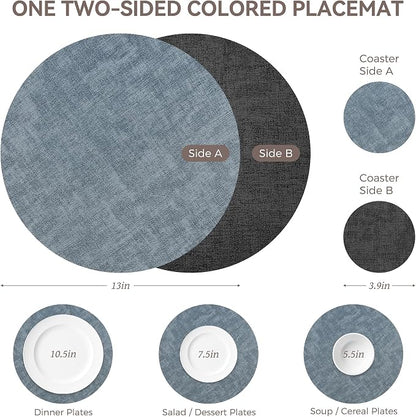 NCUE 13" Faux Leather Round Placemats Set of 6, Reversible Dual-Color | - Image 4