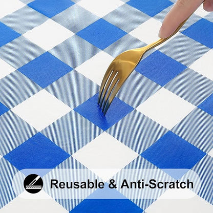 Smiry Rectangle Picnic Table Cloth, Elastic Waterproof Fitted Vinyl Tablecloths, Flannel Backed Buffalo Plaid Table Covers for Dining, Camping, Outdoor (White and Blue, 30" x 48")