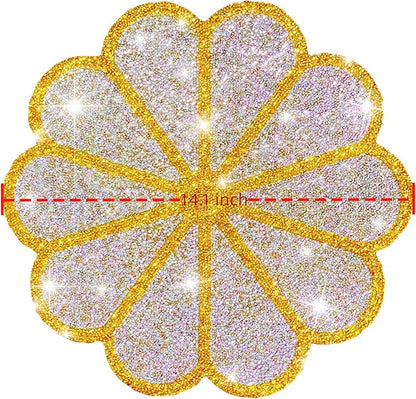 Washable Waterproof Diamond Circle Placemats for Round Tablescape Decor for Dinner and Kitchen Bling Placemats for Weddings & Special Events-4 PCS (Yellow)