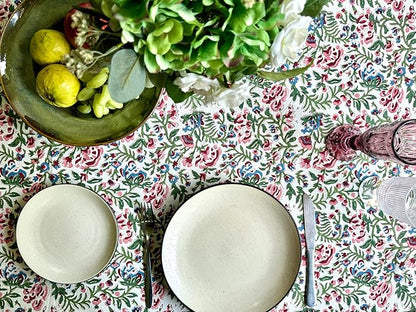 ATOSII Ambrosia 100% Cotton Rectangle Boho Spring Summer Tablecloth, Handblock Floral Table Cloth Linen for Kitchen Dining Parties Wedding Outdoors Easter Decor 60 X 108 Inches I 8 Seater