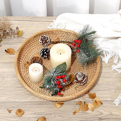 Hipiwe Round Key Basket Bowl for Entryway Table, 11.8" Large Rattan Tray Decorative Ottoman Trays Centerpiece for Coffee Table, Hand-Woven Fruit Basket Wicker Serving Trays