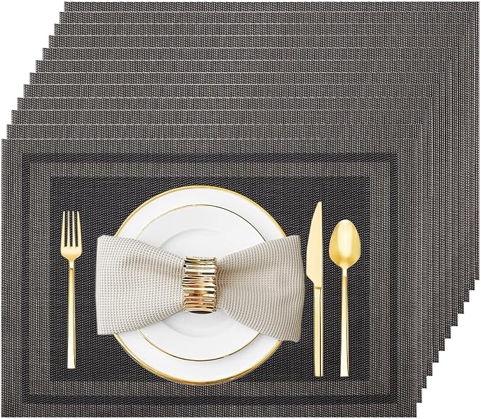 Black Gold Vinyl Placemats Set of 12, Heat Resistant Table Placemats | 18x12 by Uolr