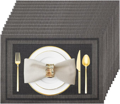 Black Gold Vinyl Placemats Set of 12, Heat Resistant Table Placemats | 18x12 by Uolr