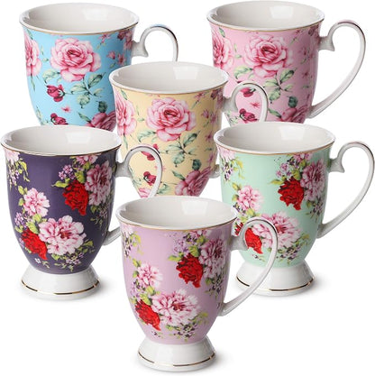 BTaT- Coffee Mugs, 12 oz, Floral Mugs, Porcelain Bone China, Coffee Cups by BrewToATea