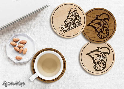 LazerEdge Coastal Carolina Chanticleers Wooden Coaster Set - Maple Wood - Officially Licensed Product - 4-Pack