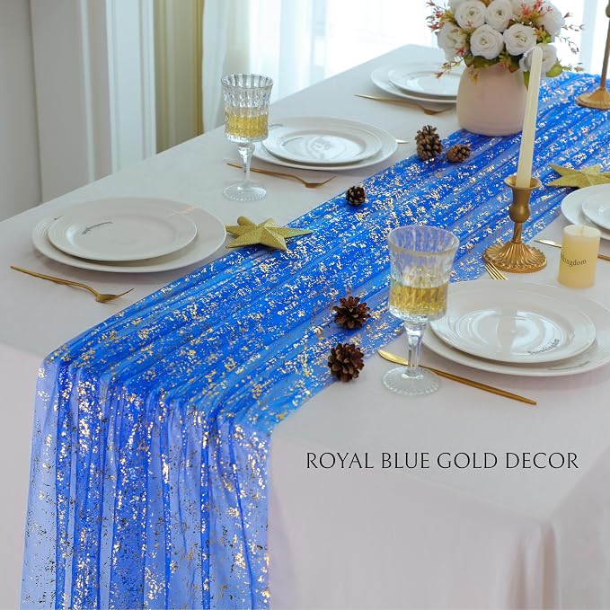 Snowkingdom Royal Blue Gold Table Runner 10 FT 120 Inch, Sparkle Sequin Glitter - Image 4