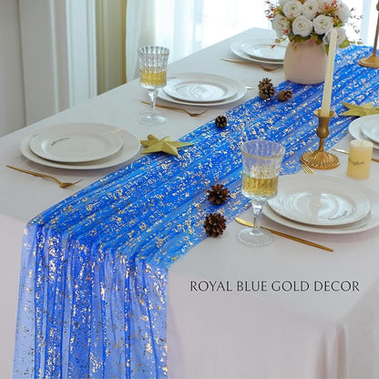 Snowkingdom Royal Blue Gold Table Runner 10 FT 120 Inch, Sparkle Sequin Glitter - Image 4