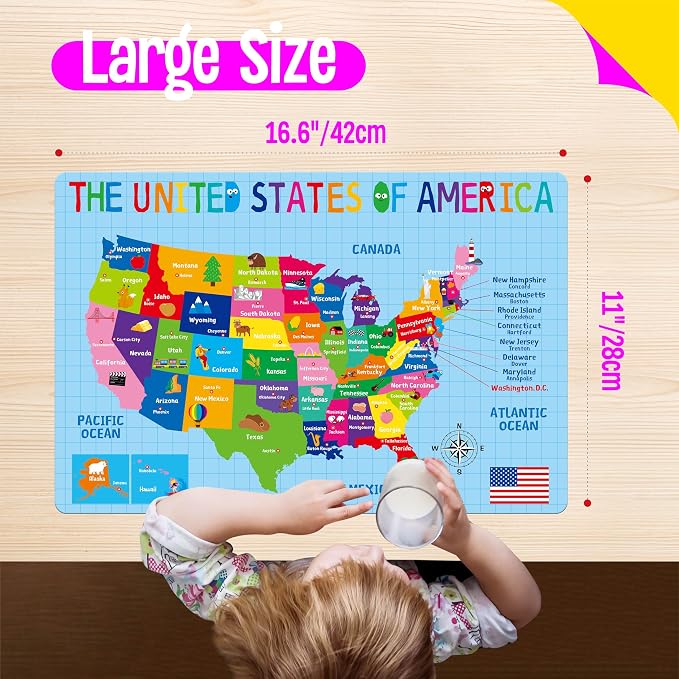 6 Pack Placemats for Kids, Non-Slip Washable, Reusable Alphabet, Shape & Color - Image 3
