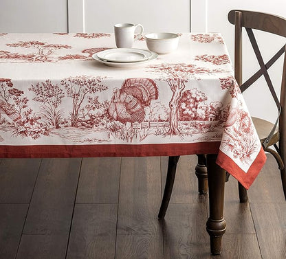 Maison d' Hermine Table Cloth Rectangle Table 100% Cotton 60 x 120 Inches Fall Tablecloth Reusable Everyday Use for Thanksgiving Christmas Decorations Dining Farmhouse Party (Holy Jouy - Red)