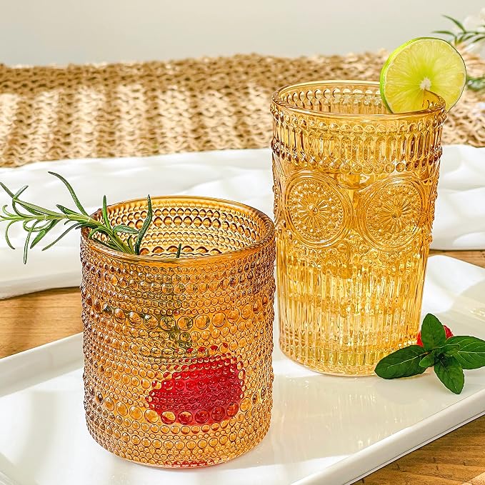 Kate Aspen Vintage Textured Amber Striped Drinking Glasses Set of 6-13 oz - Image 7