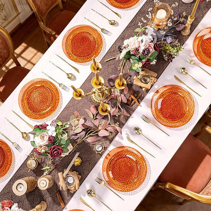 Rubtlamp 60Pcs Amber Plastic Plates - Brown Disposable Plates With Gold Rim, Clear Heavy-duty Party Plates, Hammered Plates Include 30 Dessert Platos, 30 Dinner Platos for Party