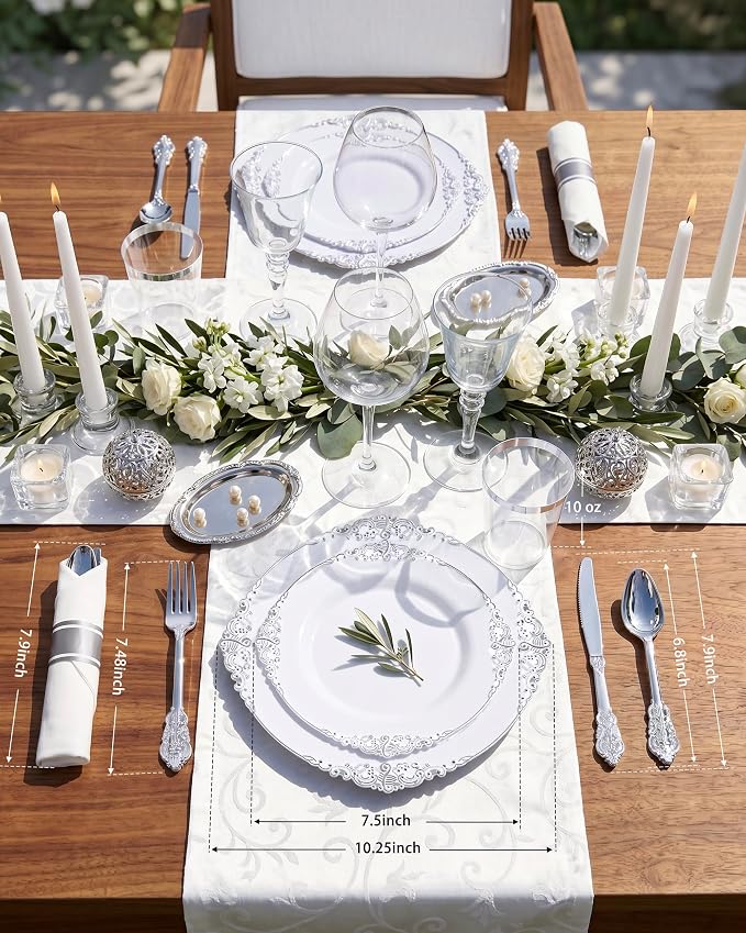 Nervure 350Pcs Silver Plastic Plates, Plastic Dinnerware Set - Image 8