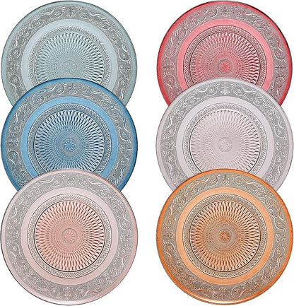 Vintage Crystal Colored Plates | Set of 6 Plates | Pastel Colors 10.6" Dinner & Charger Plate - Server, Charger, Server, Appetizer, Snack, Fruit, Housewarming Gift | Hand Wash Only | 100% FREE LEAD