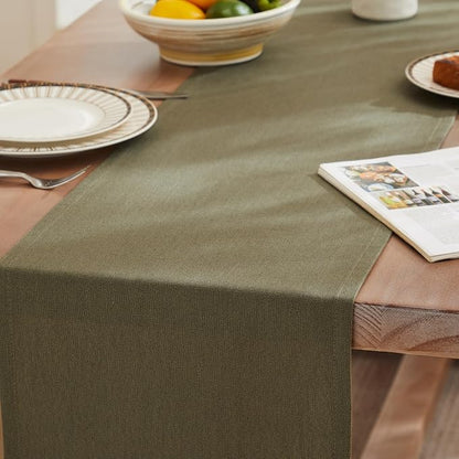 Rustic Cotton Linen Table Runner, 13x72 Inches Olive | Farmhouse Style Linen - Image 3