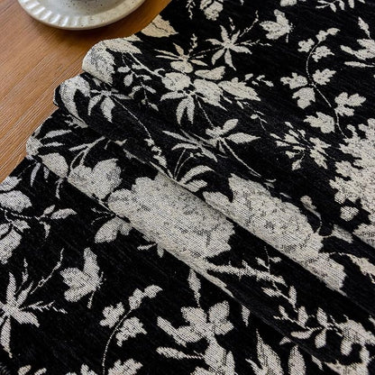 Floral Botanical Table Runner 13 x 48 Inch Black | Jacquard Flower, - Image 6