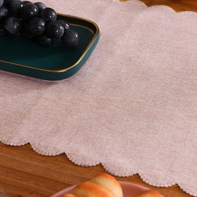 Pink Cotton Table Runner Farmhouse Scallop Style | Valentine's, Decorative - Image 4