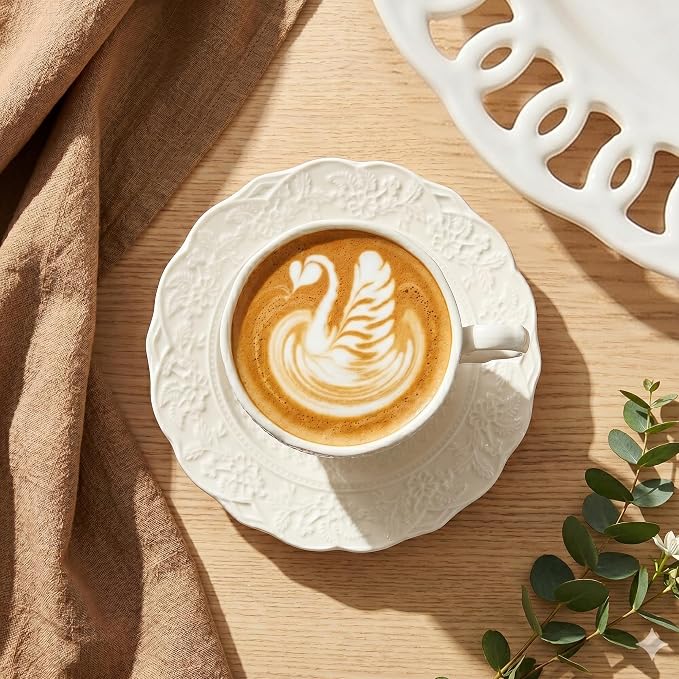 3 oz Espresso Cups Set of 6, Bone China Small Espresso Coffee Cups & Saucers Set - Image 6