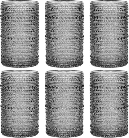 Moretoes 12 Oz Gray Hobnail Drinking Glasses Set of 6 Water Glass Cups | by Moretoes