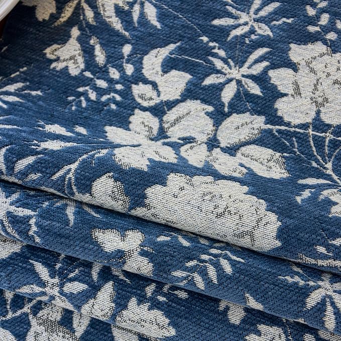 Floral Botanical Jacquard Small Table Runner Blue 13 x 48 Inch | Jacquard Flower - Image 6