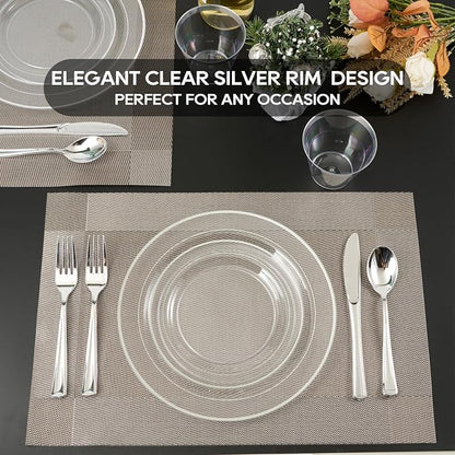 FOCUSLINE 100 Clear Silver Plastic Plates 10 Inch, Disposable Clear Plates - Image 6