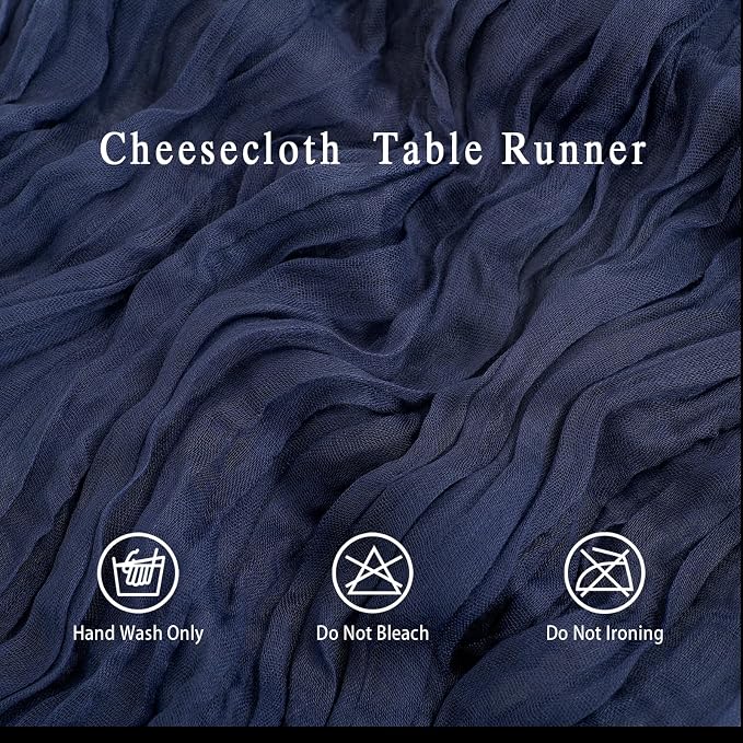 8 Pack Navy Blue Cheesecloth Table Runner 17x108 inch Boho Gauze Cheese Cloth - Image 3