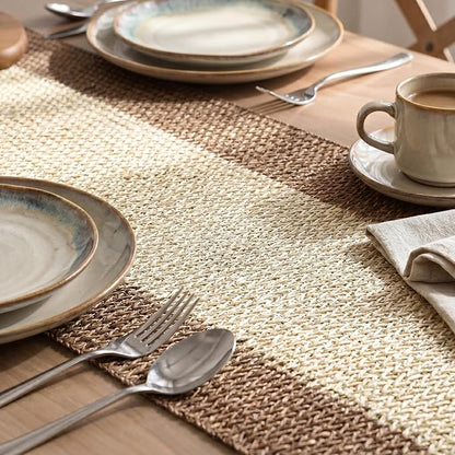 Artoid Mode Coffee Farmhouse Rustic Paper Braided Table Runner, Seasonal - Image 3