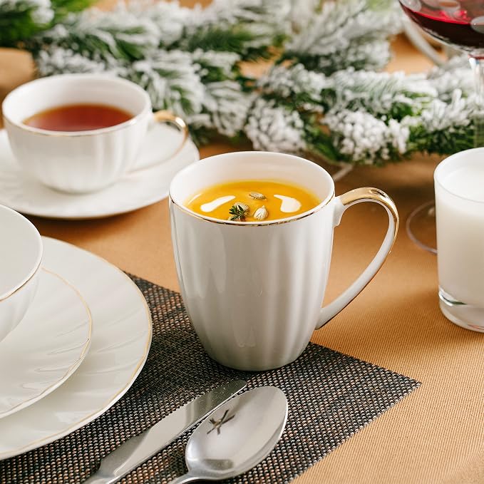 BTaT- White Coffee Mugs with Gold Rim, Porcelain Coffee Mugs - Image 7