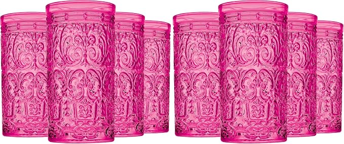 Godinger Highball Drinking Glasses, Tall Glass Cups Vintage Design by Godinger