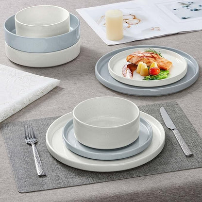 Herogo Dinnerware Dishes Sets with Salad Bowls, 8 Piece Plates and Bowls for 2, Ceramic Stoneware for Kitchen, Dishwasher & Microwave Safe Dinner Ware, Speckled Multicolor