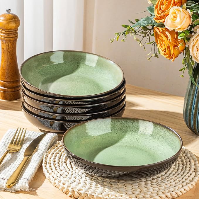 LERATIO 9.0" Ceramic Pasta Bowls Set of 6, 38oz Large Stoneware Bowls Set | - Image 4
