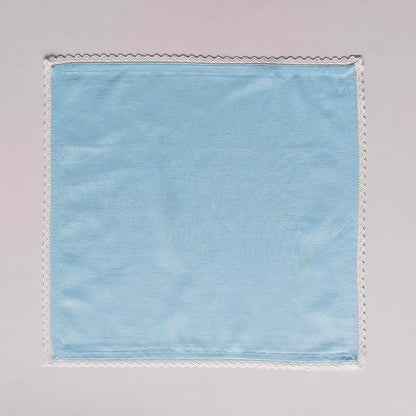 FINGERCRAFT Dinner Cloth Napkin Cotton Linen Blend 4 Pack Mitered Corners with Elegant Lace for Everyday Use Napkins are Pre Shrunk and Good Absorbency Sky Blue