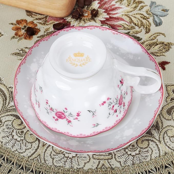 fanquare Pink Rose Tea Cup and Saucer Set - Image 3