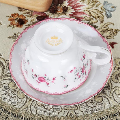 fanquare Pink Rose Tea Cup and Saucer Set - Image 3